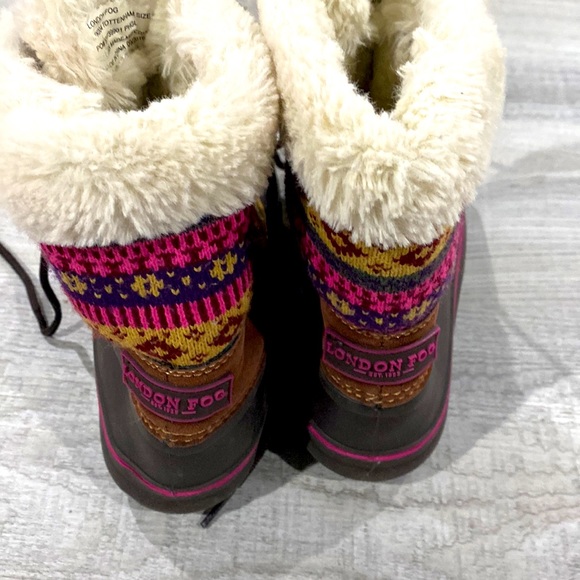 London Fog Tottenham Pink Brown Insulated Waterproof Snow Boots  Girls 13 EUC - Picture 3 of 6